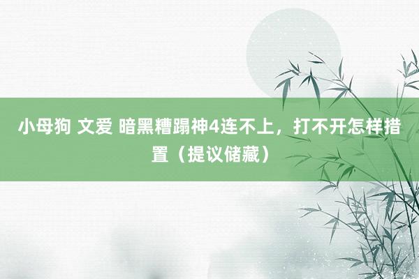 小母狗 文爱 暗黑糟蹋神4连不上，打不开怎样措置（提议储藏）