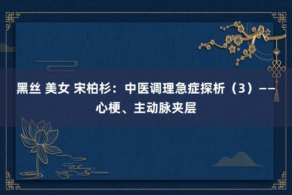 黑丝 美女 宋柏杉：中医调理急症探析（3）——心梗、主动脉夹层